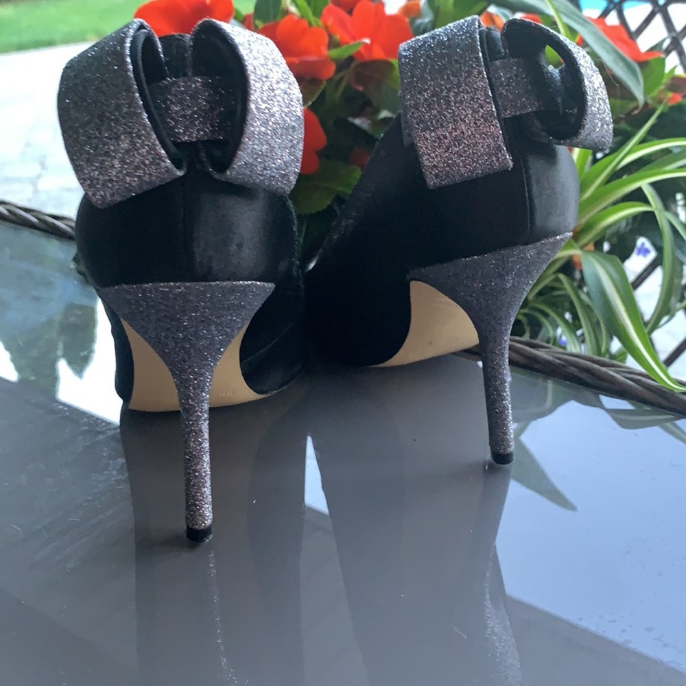 Enzo Angiolini Black Pumps with Silver Sparkle Bow
